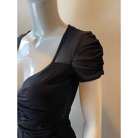 Windsor Women Ruched Bodycon Mini Dress Puffy Shoulders Design Nylon Black Small - Picture 6 of 11